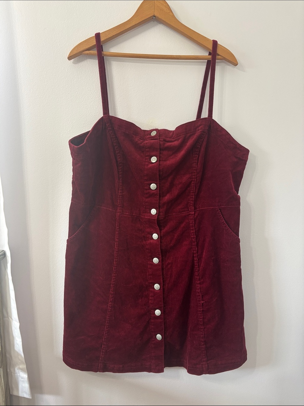 Divided Burgundy Corduroy Button-Front Mini Dress